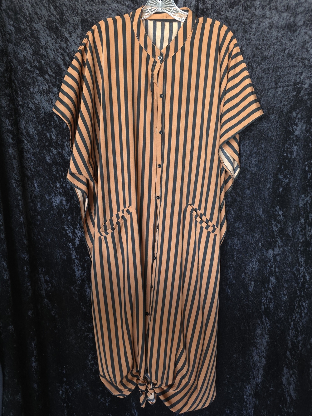 Annabella Black and Orange Vertical Stripe Kaftan